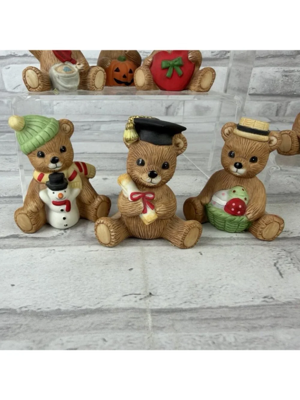 1HOMCO #1413 Incomplete 11 Holidays Seasons Calendar Bears Figurines Vintage
